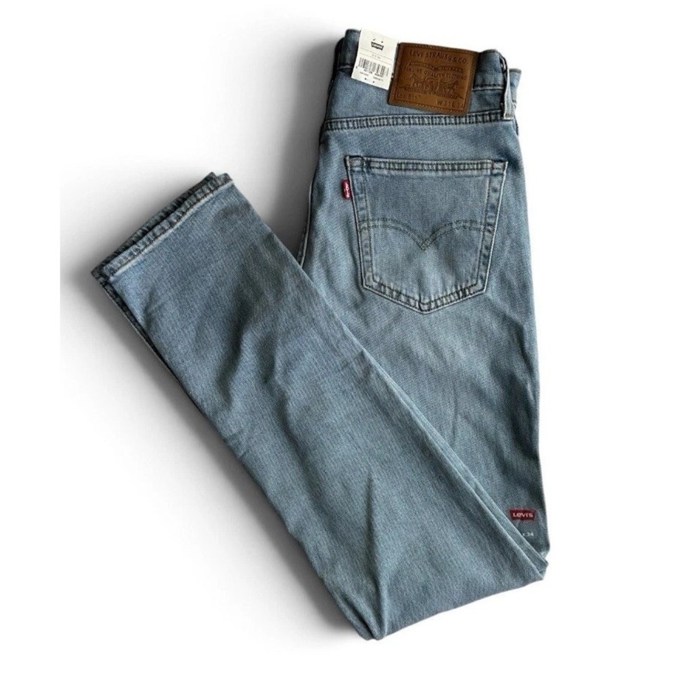 Levi's Premium 511 Slim Jeans 31x34 Big E Leather Patch Light Wash Blue Stretch